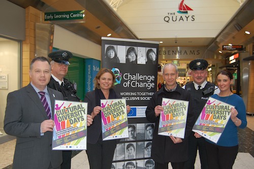 Pictured at the launch of series of events celebrating the cultural diversity of our communities which will take place in The Quays and Buttercrane starting 2nd February is Barry Donaghy, Operations Manager, Buttercrane Shopping Centre, Alan Macartney, PSNI, Justyna McCabe, Challenge for Change, Cllr Roy McCartney, Joint Chair,  PEACE III Southern Partnership, Jim Hunter, PSNI and Sherryl Murphy, The Quays Shopping Centre . The events are organised by the PSNI and the PEACE III Challenge of Change project and are part-financed by the European Union’s European Regional Development Fund through the EU Programme for Peace and Reconciliation managed by the Special EU Programmes Body.